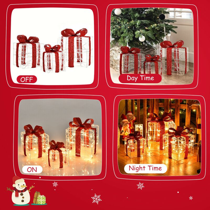 3 Pieces Christmas Lighted Gift Boxes Decorations with 60 LED Lights for Indoor and Outdoor image number 5