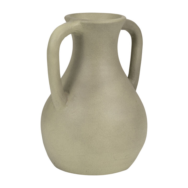 11" Terracotta Jug Vase W/ Handles, Sage Green