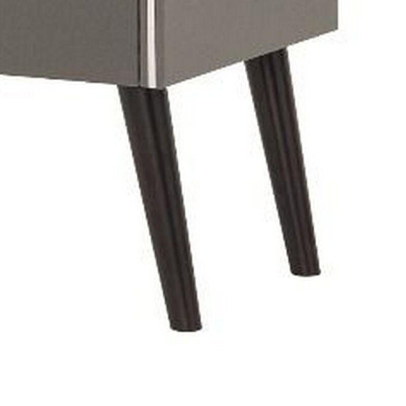 Curved Edge 1 Drawer Nightstand with Chrome Trim, Gray and Brown-Benzara image number 4