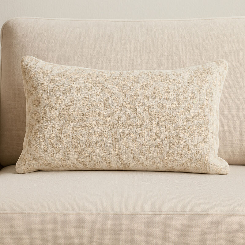 HomeRoots 14" X 26" Cream And Beige Lumbar Abstract Cotton Throw Pillow Cover with Texture image number 1