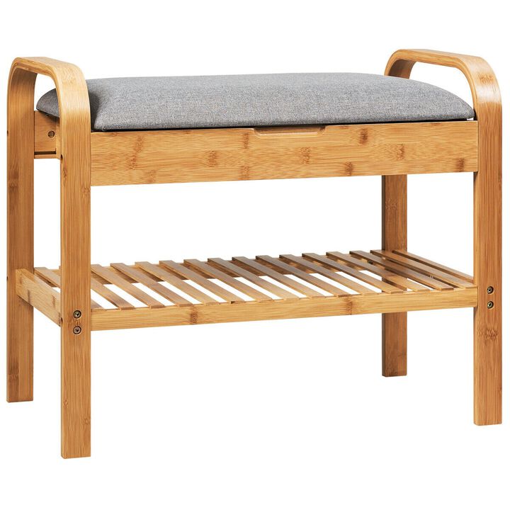 Shoe Rack Bench Bamboo with Storage Shelf-Natural