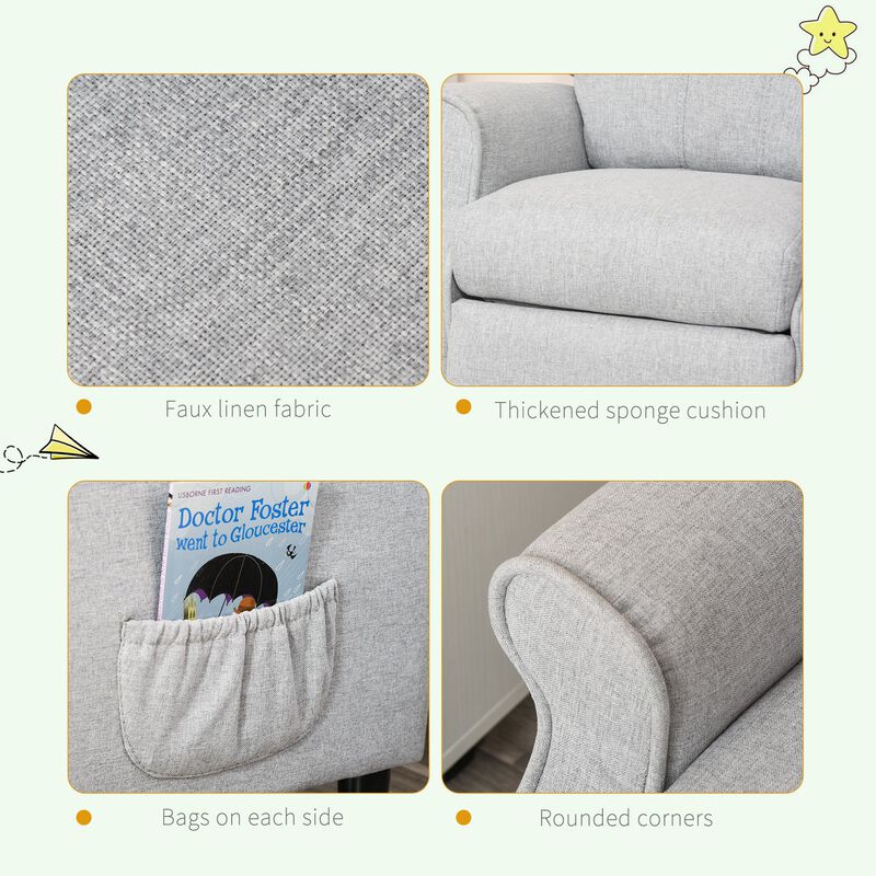 Light Grey Kids' Lounger: Adjustable Recliner with Footrest for Ages 3-5