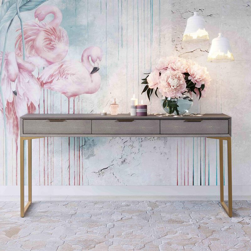 TOV Furniture Pesce Shagreen Modern 3 Drawer Living Room Console Table, 59" Grey image number 1