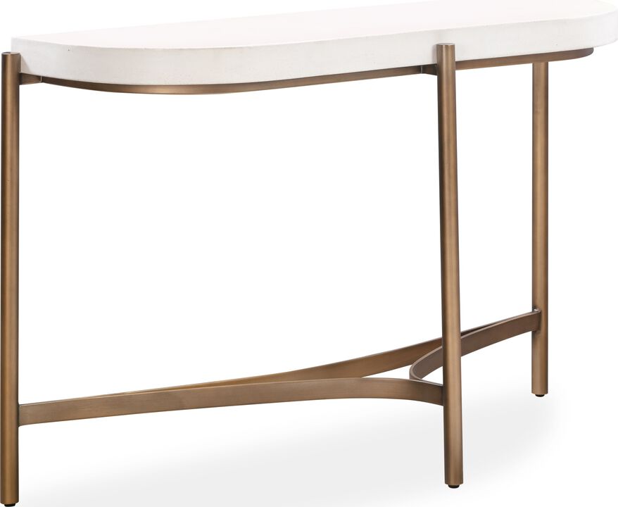 Lyon Semi-circular White Concrete and Metal Console Table