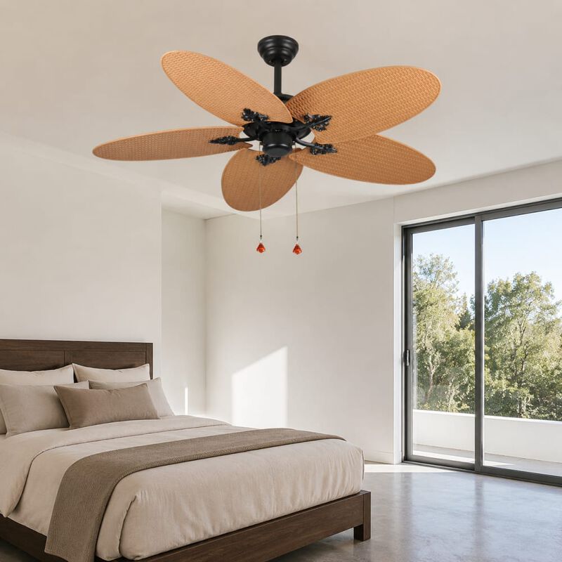 ELEMENT ACE 52 Inch Tropical Indoor Outdoor Ceiling Fan with 5 Palm Leaf Blades, Pull Chain Control, Dual Mount Options, No Light Design Ideal for Patios Bedrooms Living Areas image number 2