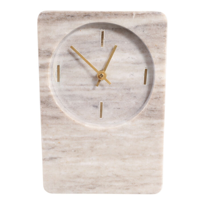 9" Marble Clock with Brass in Beige