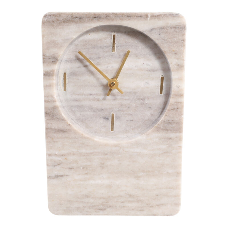 9" Marble Clock with Brass in Beige image number 0