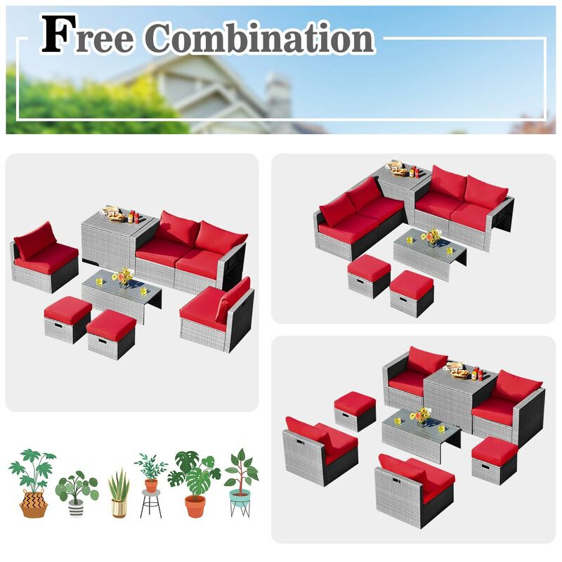 Mondawe 8 Pieces Patio Rattan Furniture Set with Storage Waterproof Cover and Cushion