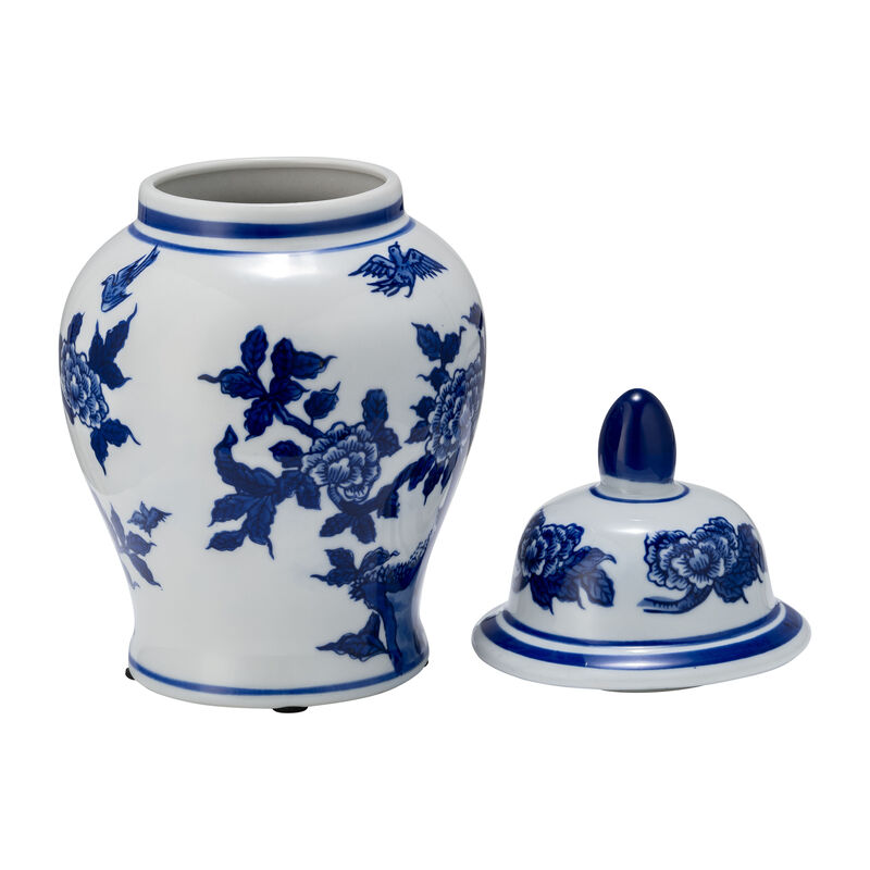 Cer, 10"h Temple Jar, Blue/white image number 1