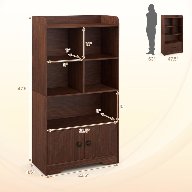 4 Tiers Bookshelf with 4 Cubes Display Shelf and 2 Doors