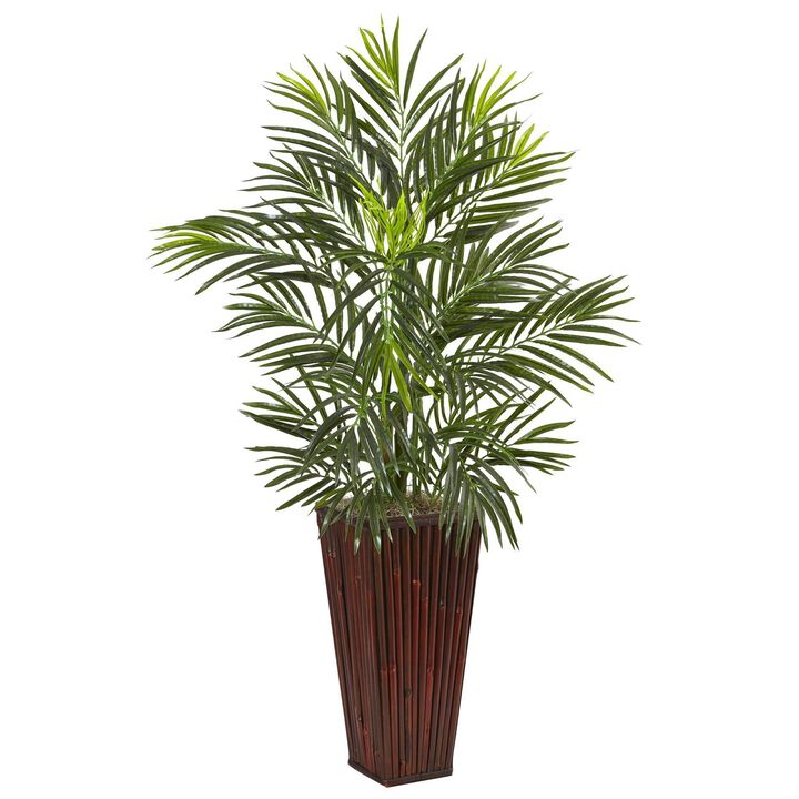Nearly Natural 41-in Areca Palm in Bamboo Planter