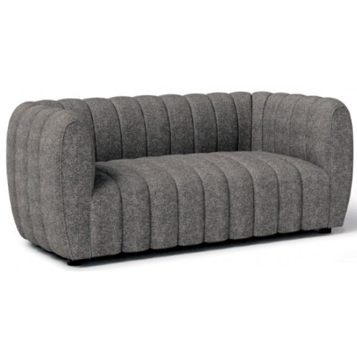 Hery Loveseat, 65 Inch, Gray Boucle, Vertical Channel Tufted Details - Benzara - Benzara