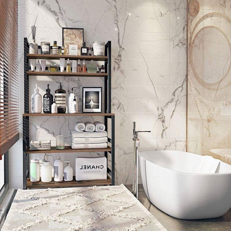 Industrial Modern Kitchen Bakers Rack Woodgrain Sturdy Metal Frame