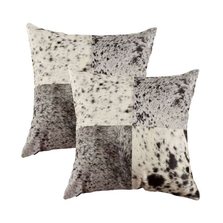 HomeRoots Set of Two 18" Black and White Cowhide Throw Pillows