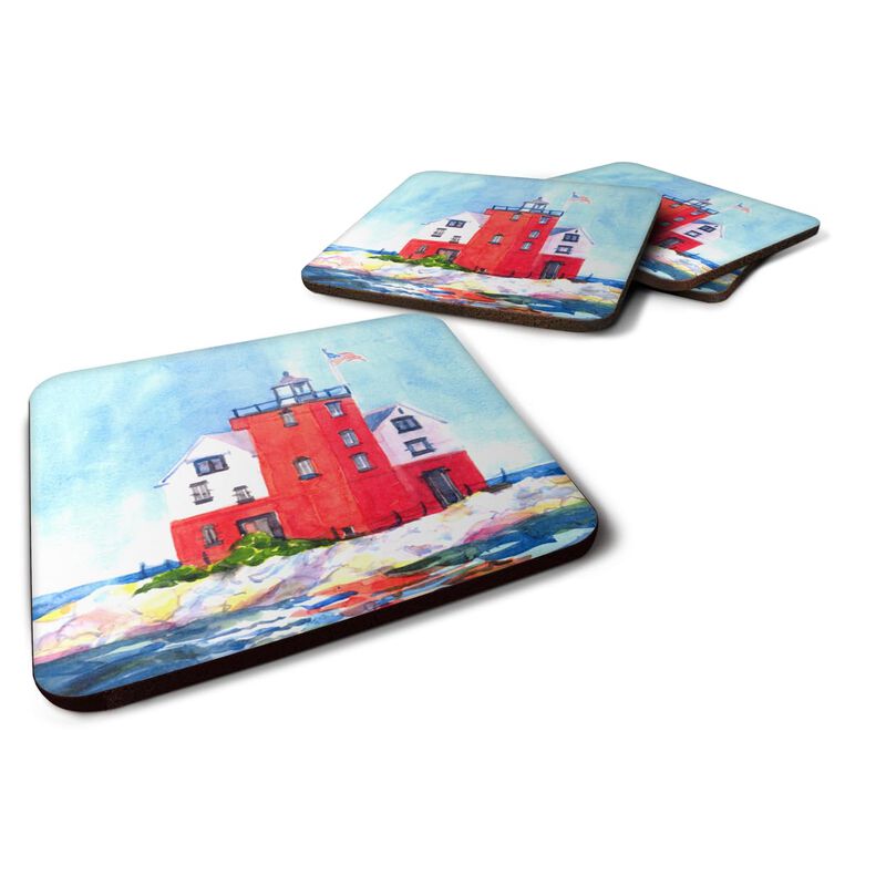 Caroline's Treasures 6137FC Lighthouse on the Rocks Harbour Foam Coasters (Set of 4), 3.5 H x 3.5 W, Multicolor image number 0