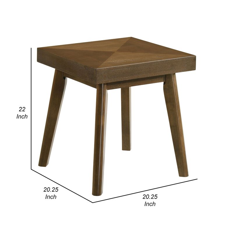 Layla End Table, 22 Inch Square Top, Diamond Parquet, Walnut Brown Wood