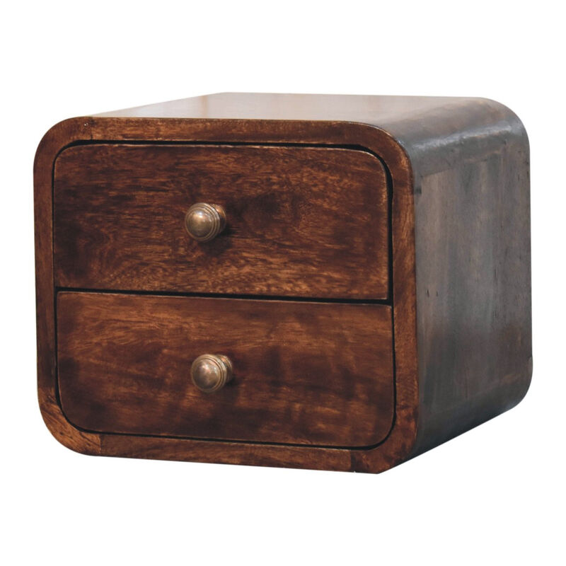 HomeRoots 12" Walnut Solid Wood Square Two Drawer Floating Nightstand image number 5