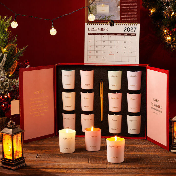 15-Pc. Candle Gift Set with 12 Scented Home Candles, Calendar & Gold Pen