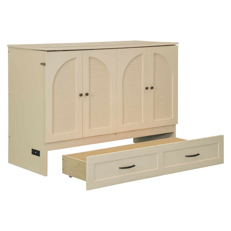 Whisen Modern Design Full Size Murphy Bed, Folded into a Cabinet with Large Drawers