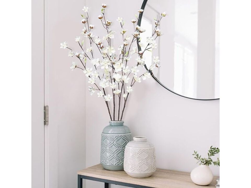 4 Piece White Artificial Greenery Stems Vase Filler Cherry