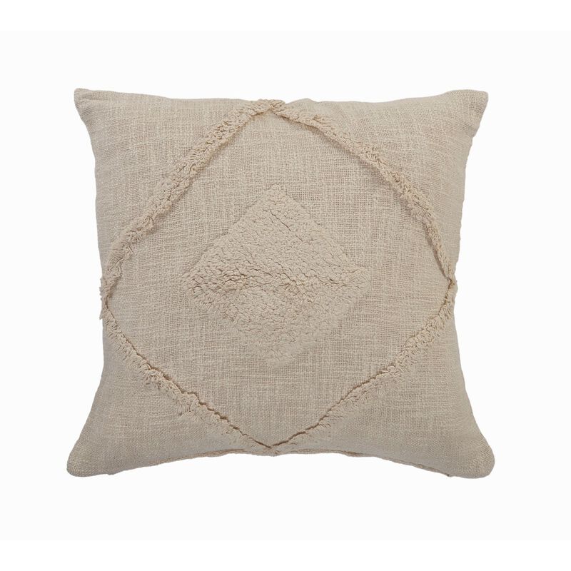 20" Beige Hand Woven Diamond Tufted Square Throw Pillow image number 0
