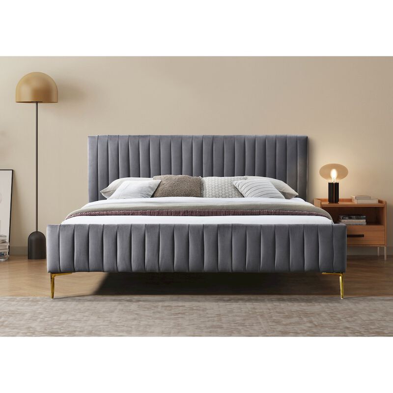Omax Decor Julia Upholstered Contemporary Fabric King Platform Bed in Charcoal
