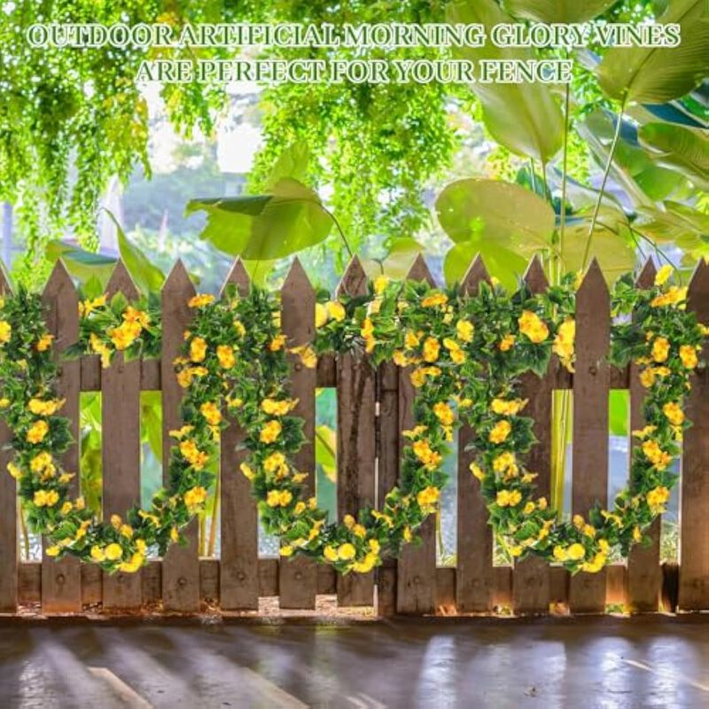 6 Piece Yellow Artificial Hanging Morning Glory Flowers Outdoor Wedding image number 3