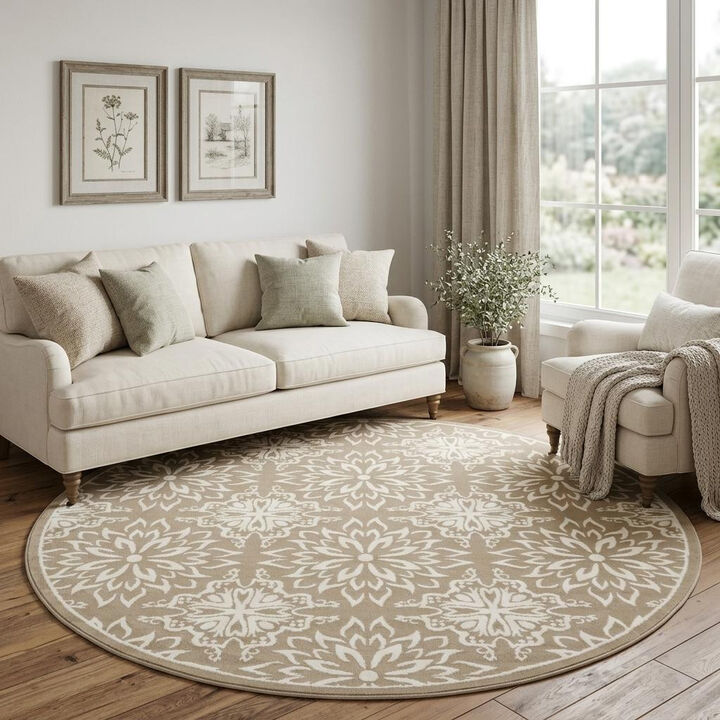 HomeRoots Floral Non Skid Round Rug