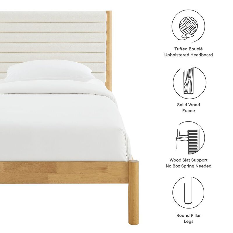 Olea Channel Tufted Boucle Solid Wood Twin Platform Bed image number 2