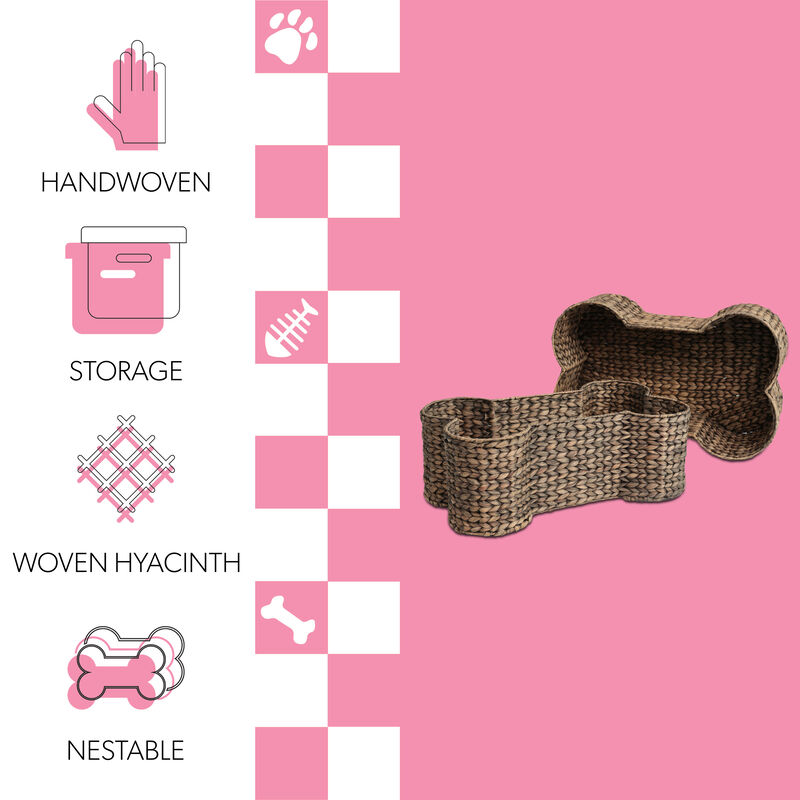 Digby Bone-Shaped Large Hand Woven Water Hyacinth Nesting Pet Toy Organizer Baskets (Set of 2) image number 2