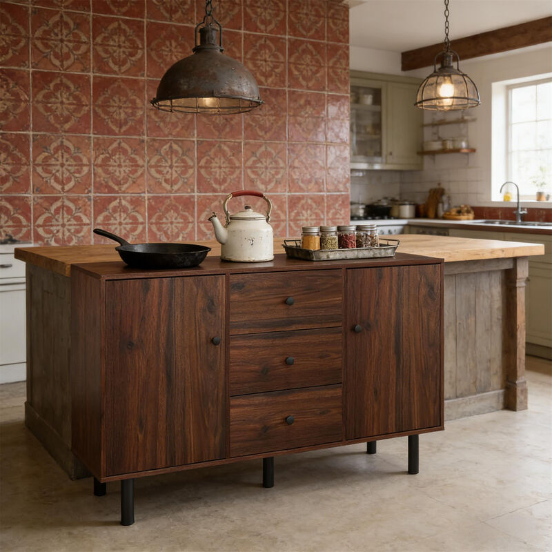 Accent Cabinet Console Storage Cabinet with 2 Cabinets 3 Drawers, Rustic Brown image number 1