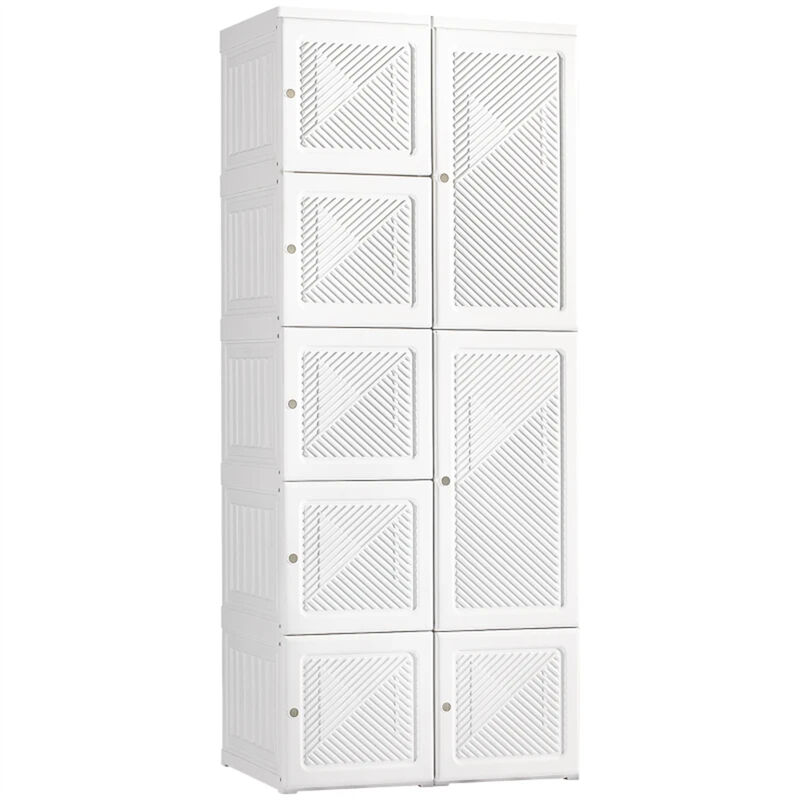 Portable Folding Wardrobe Storage Cabinet - 6 Compartments White Clothes Organizer for Entryway image number 0