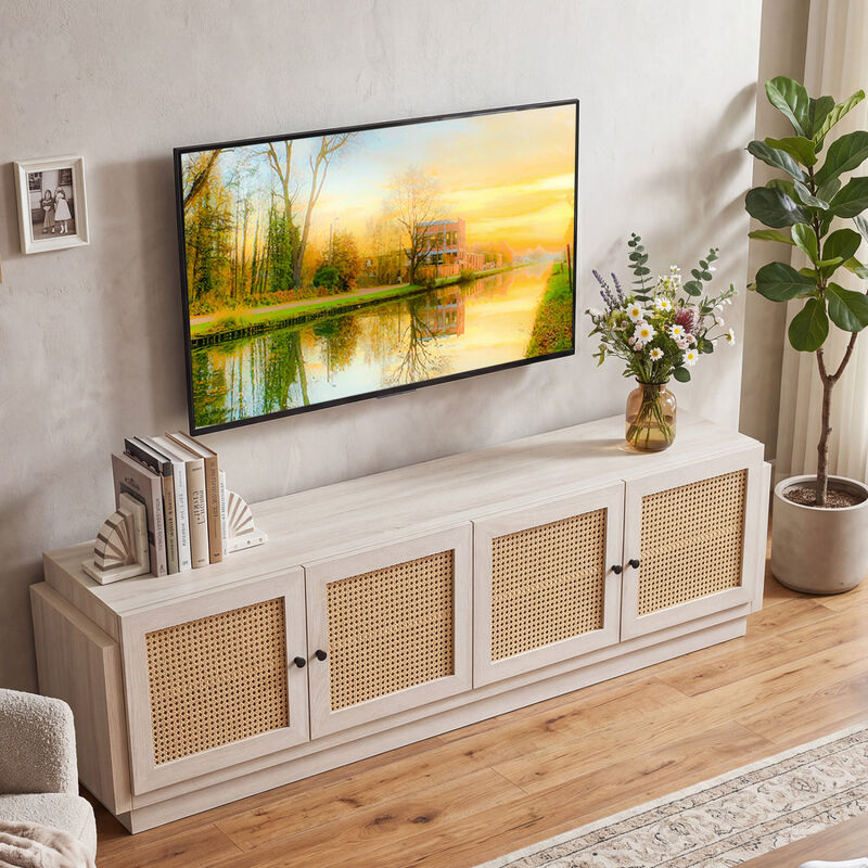 Wooden Farmhouse TV Stand with 2 Storage Cabinets for Living Room image number 4