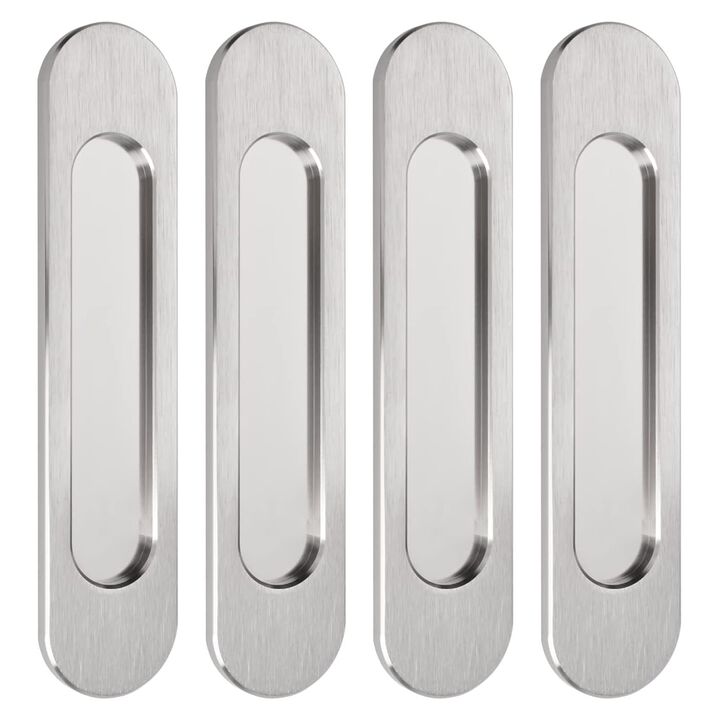 MOROBOR Self-Stick Oval Sliding Door Pulls, 4pcs Brushed Steel Aluminum Alloy Flush Pull Punch-Free Handle for Sliding Barn Door