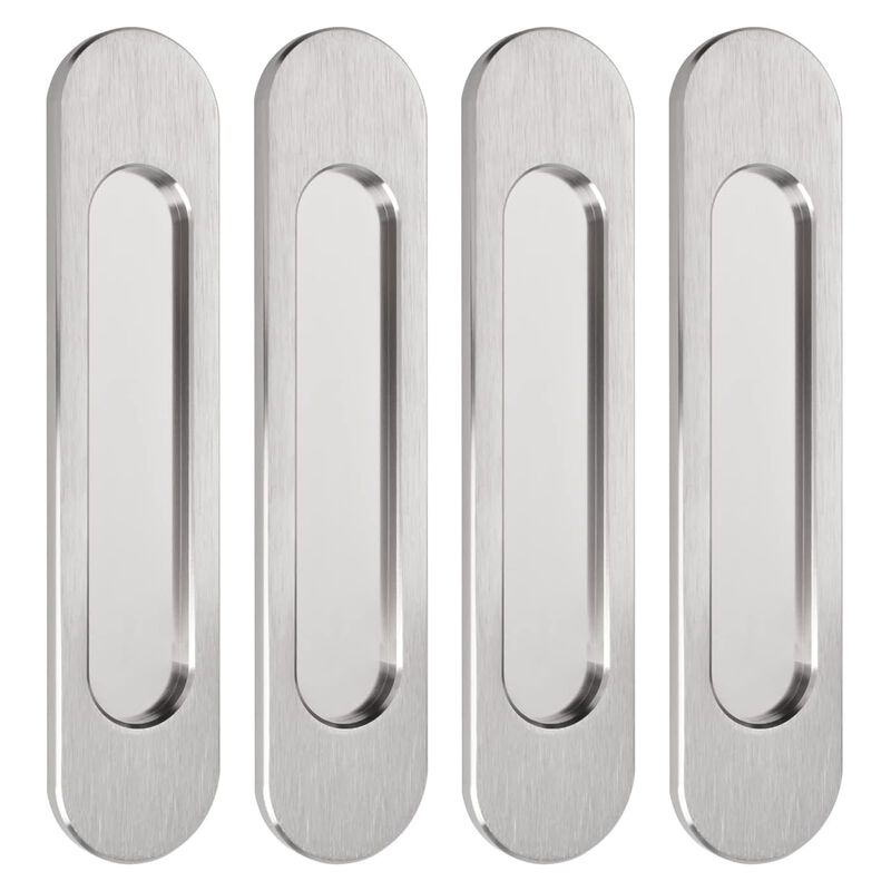 MOROBOR Self-Stick Oval Sliding Door Pulls, 4pcs Brushed Steel Aluminum Alloy Flush Pull Punch-Free Handle for Sliding Barn Door