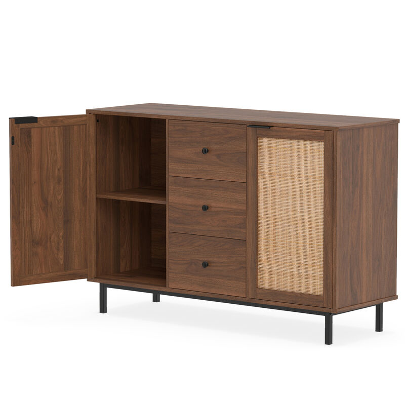 Farmhouse Sideboard Buffet Cabinet with 2 Rattan Doors and 3 Drawers image number 0