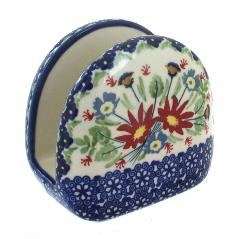 Blue Rose Polish Pottery Dots Napkin Holder