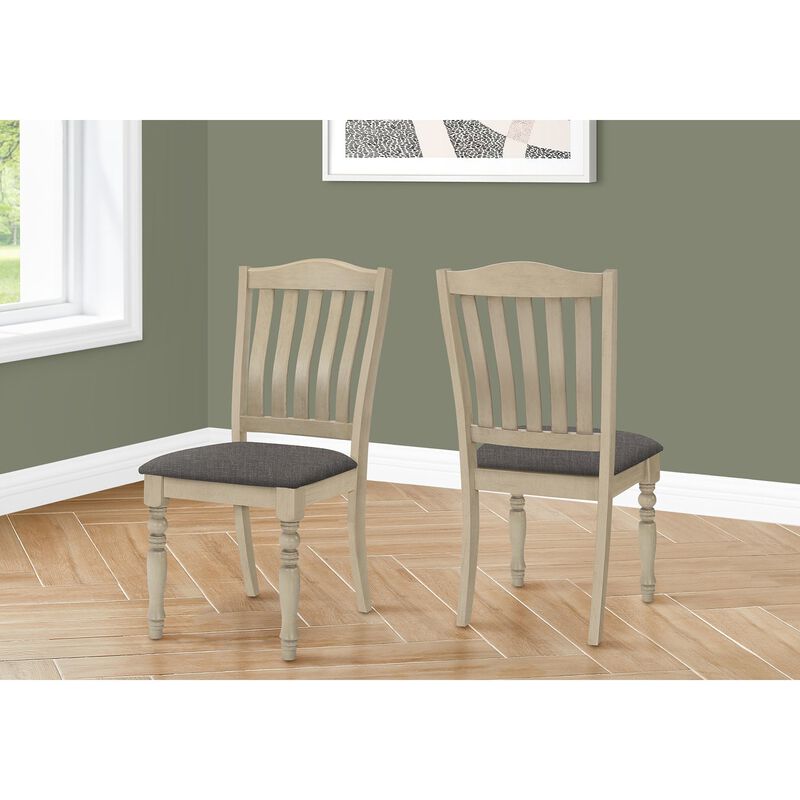 Monarch Specialties I 1392 - Dining Chair, 39" Height, Set Of 2, Upholstered, Dining Room, Kitchen, Side, Antique Grey, Grey Fabric, Wood Legs, Transitional