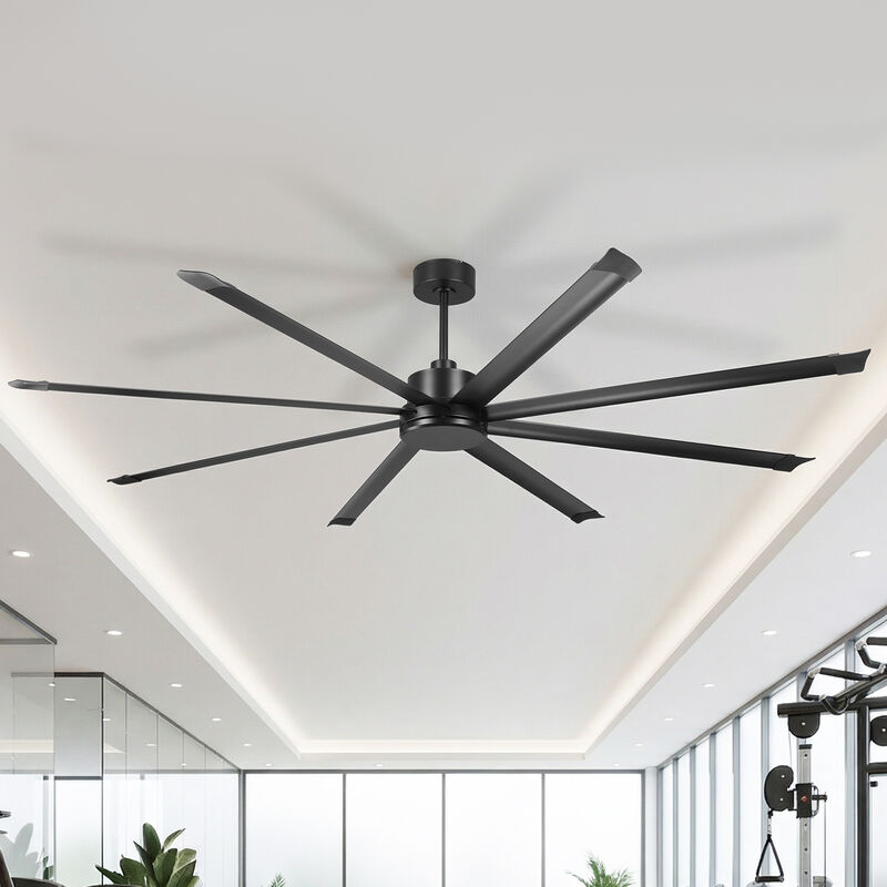 100" Oversized Industrial 8 Reversible Black Aluminum Blades Ceiling Fan with Remote for Garage, Warehouse, Porch, or Living Room image number 1