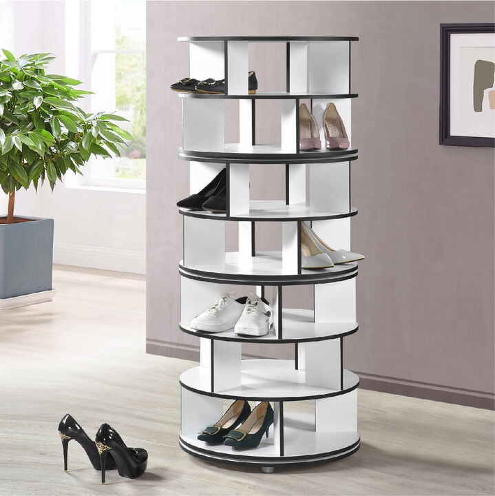 Kings Brand Furniture 7-Tier Rotating Shoe Rack, 360° Revolving Lazy Susan Spinning Shoe Rack Tower Storage Organizer for Closet Entryway Bedroom Hallway