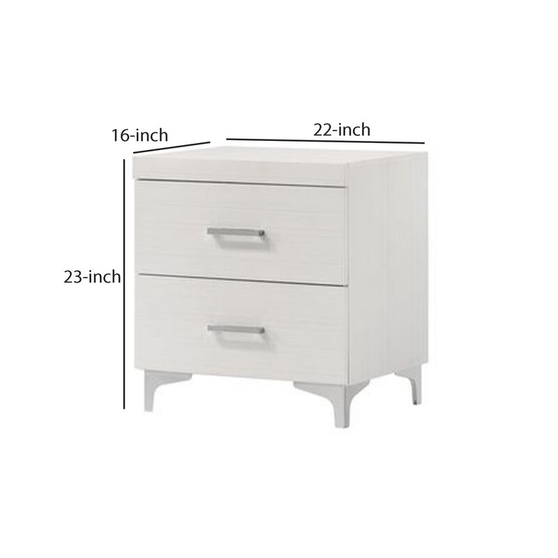 Nightstand with 2 Drawers and Bar Handle, White-Benzara