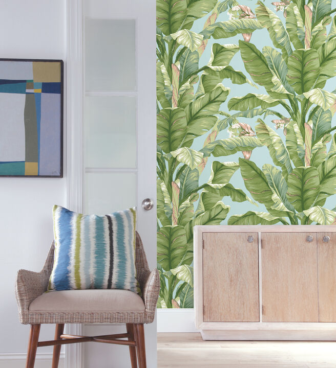 Banana Leaf Blue & Green Peel & Stick Wallpaper (Set of 2)