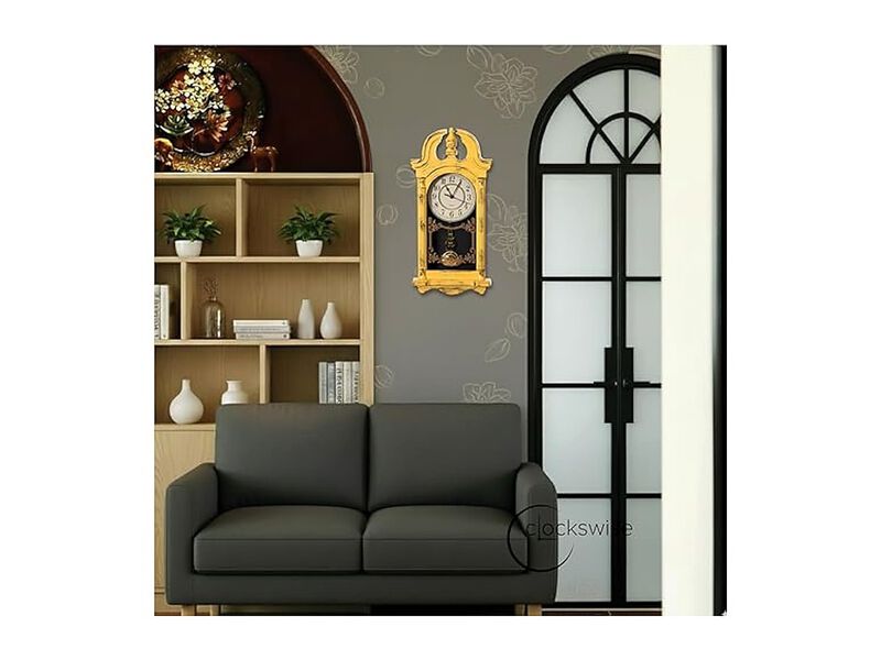Plastic Grandfather Distressed Finish Wall Clock 20 Inch Yellow image number 2