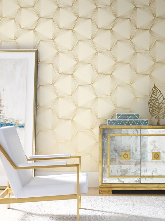Honeycomb Sand & Gold Peel & Stick Wallpaper