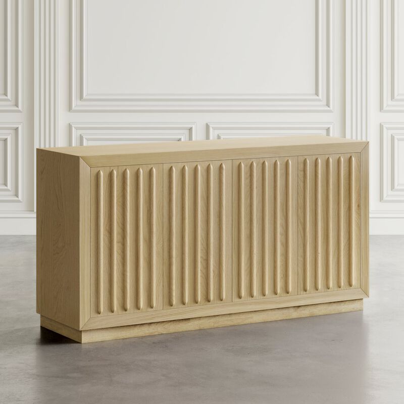 Jofran Maven 60 Mid-Century Modern Fluted Four Door Sideboard Storage Cabinet