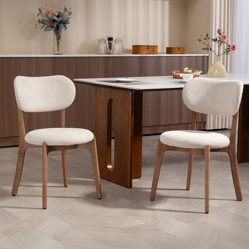 Glamour Home Set of 2 Bernardo Beige Washed Woven Fabric Dining Chair with Natural Wood Legs