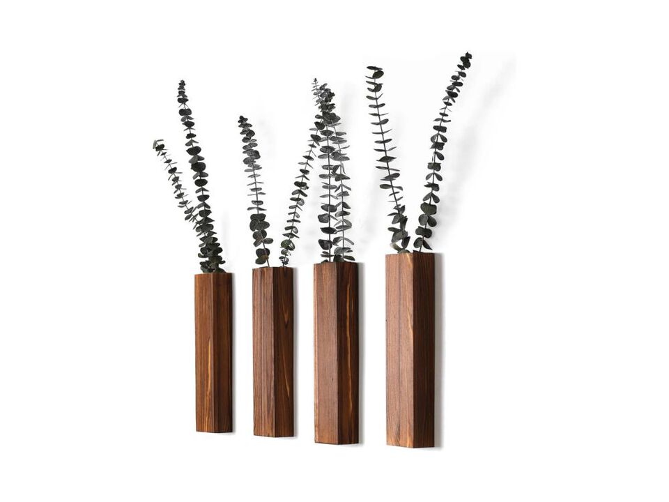 Wood Wall Planter Set of 4 Walnut Decor for Living Room Bedroom Home
