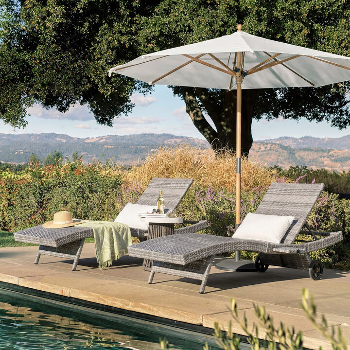 Whisen Patio Lounge Chairs with Rolling Wheels, Pull-out Side Table, Adjustable Backrest