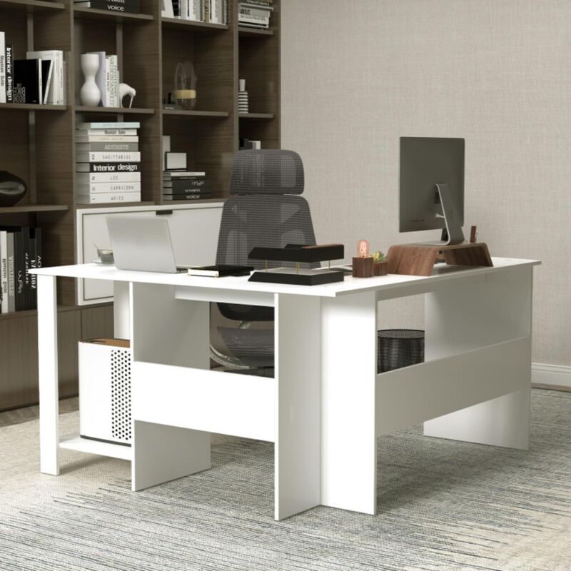 Hivvago Large Modern L-shaped Computer Desk with 2 Cable Holes and 2 Storage Shelves