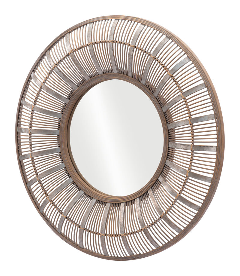 HomeRoots 32" Brown Round Accent Mirror image number 0